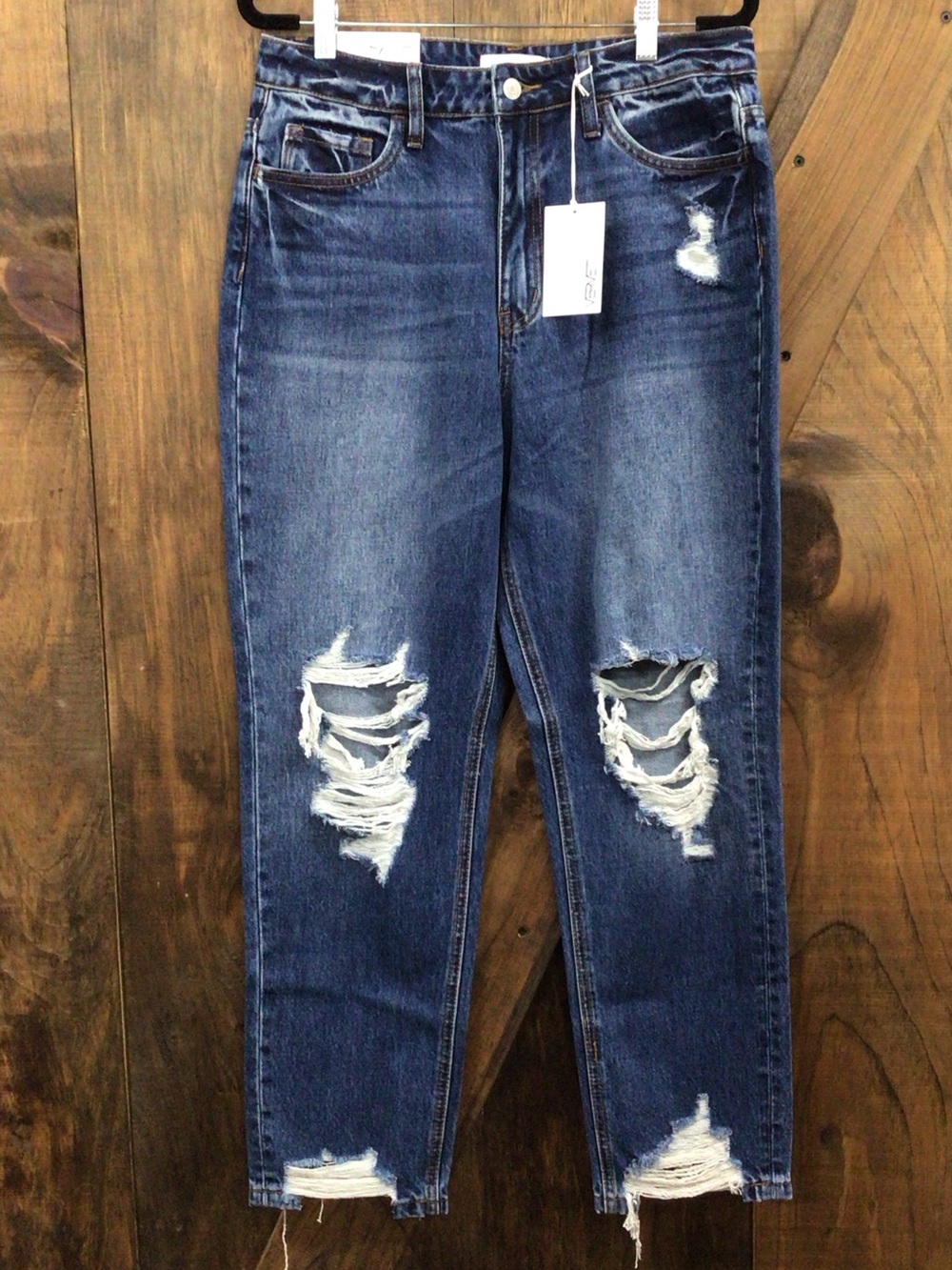 Distressed Boyfriend Jeans in Dark Blue - Women